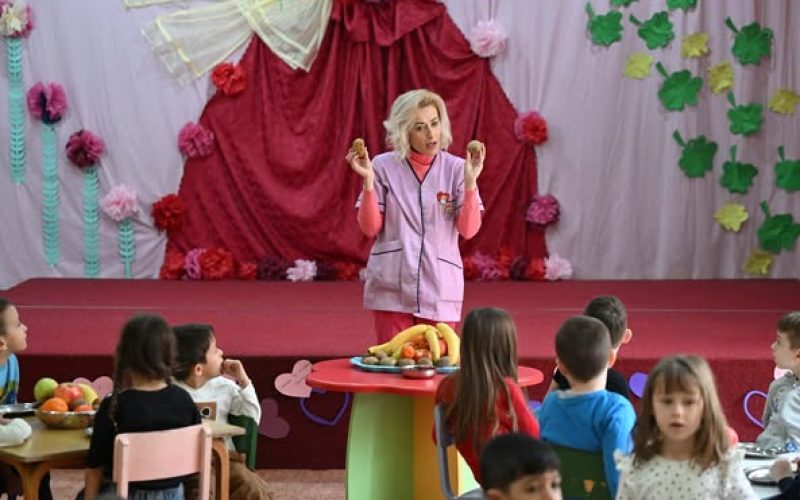 Children participate in activities in the kindergarten “Przino” in Skopje on 18 February 2025.